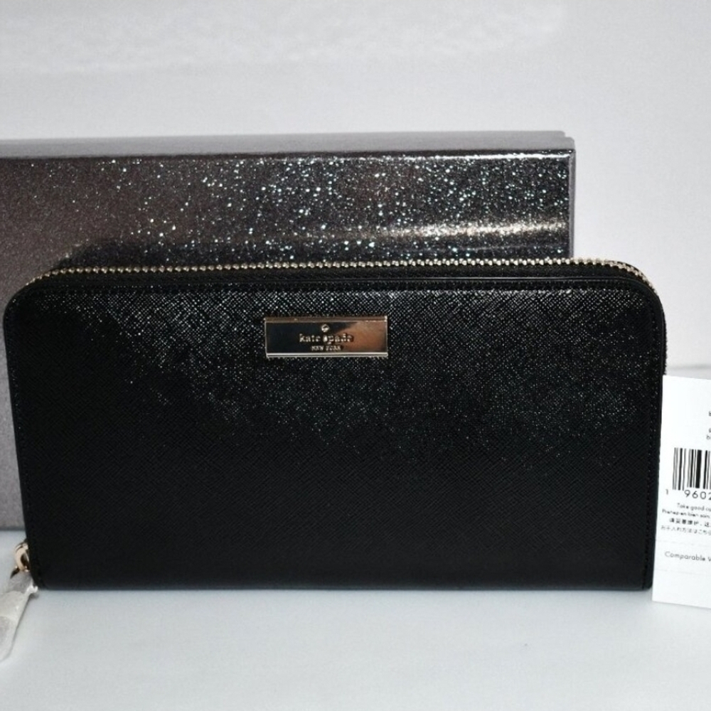 Kate spade Kenzie Boxed Large Continental Wallet Black #KK041 Saffiano New Gift